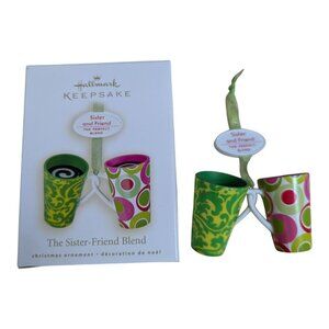 Hallmark Keepsake Green Pink Sister and Friend perfect blend coffee ornament